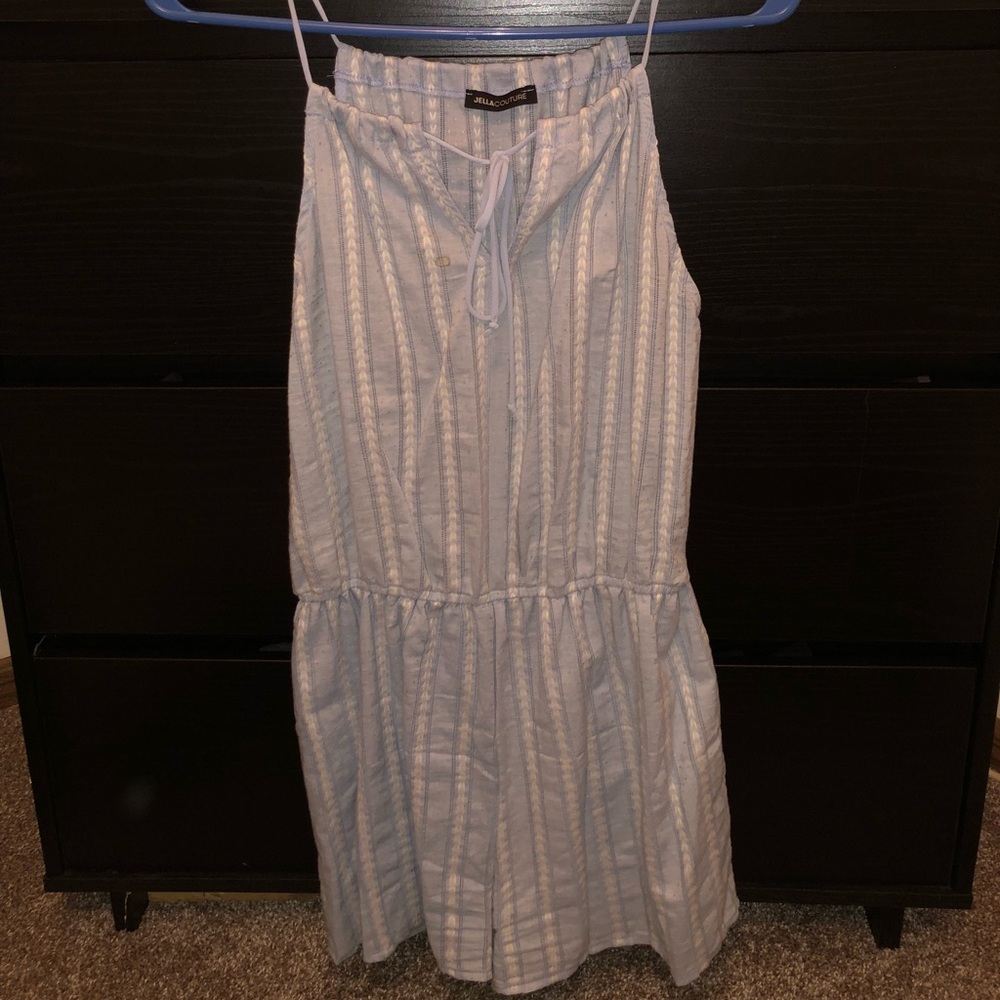 Blue and white halter style romper